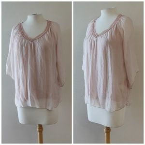 Elena Baldi | Baby Pink Silk Flutter Blouse
